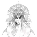 hecate goddess in Alphonse Mucha style tattoo design idea