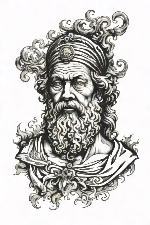 socrates portrait with blue eyes and smoke comes tattoo design idea