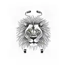 female Lion with headphones and sunflowers in the background witb a septum peircing and cross necklace  tattoo design idea
