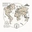 Round world map half spartan warrior half tiger motorbike riding traveller and fight club film  tattoo design idea