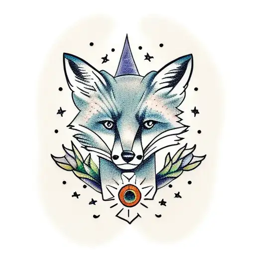 Fox with corn flower  tattoo design idea