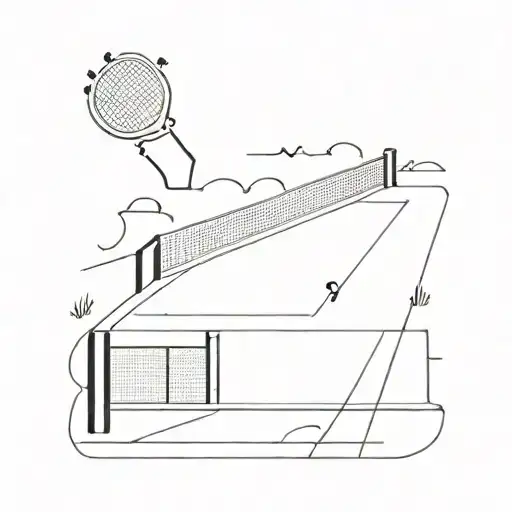 A minimalist tattoo of a tennis court with motivational quotes from self development books written around the edges tattoo design idea