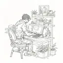 A sketch tattoo of a software engineer coding with a garden growing around them tattoo design idea