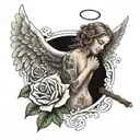 angel with the Bible verse psalm 23:4 written under it and a rose  tattoo design idea