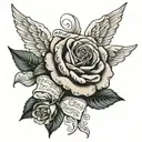 angel with the Bible verse psalm 23:4 written under it and a rose  tattoo design idea