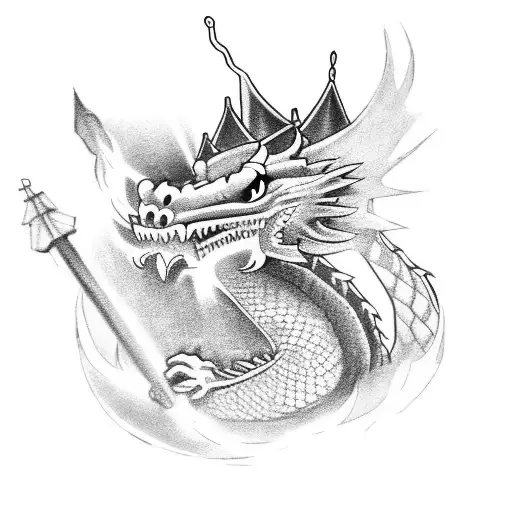 dragon with a crown breathing fire tattoo design idea