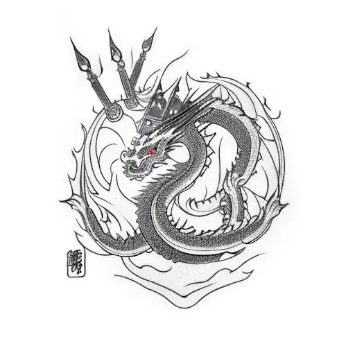 dragon with a crown breathing fire tattoo design idea