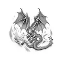 dragon with a crown breathing fire tattoo design idea