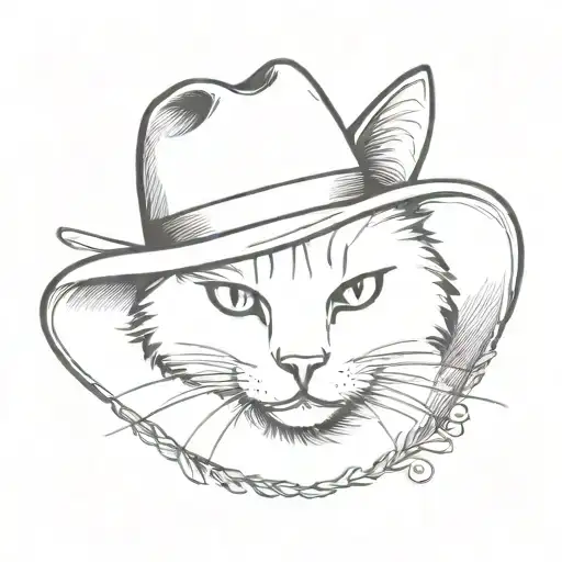 cat in a cowboy hat tattoo design idea