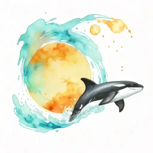 orca jumping out of the water with a galaxy in the background tattoo design idea