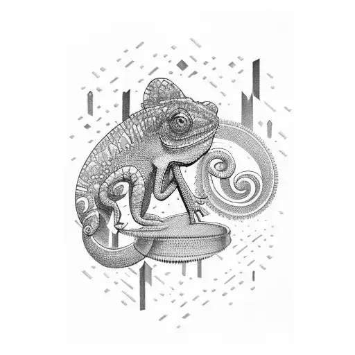 Magical chameleon blending into a London cityscape tattoo design idea