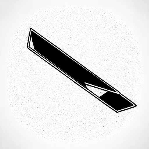 geometric styled pen, key, and cosmos combined in one concept shaped like a horizontal rectangle tattoo design idea