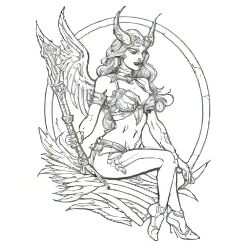 nude valkyrie pin up model tattoo design idea