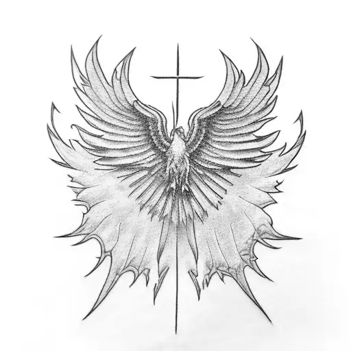 Phoenix with bible verse genesis 3:19 incorporated into the wings tattoo design idea