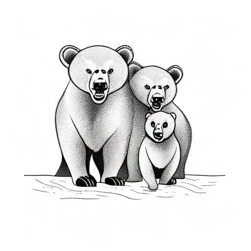 mama bear with 2 cubs tattoo design idea