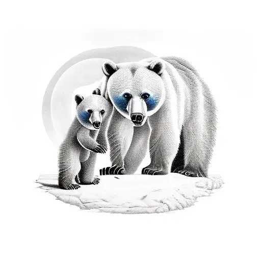 mama bear with 2 cubs tattoo design idea
