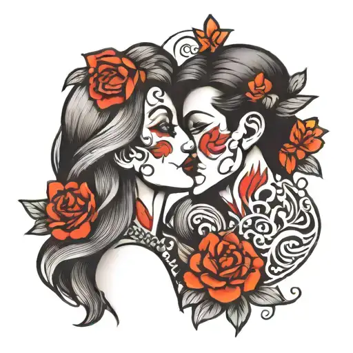 lips kissing tattoo design idea