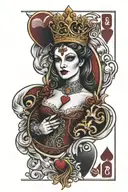 evil queen of hearts card tattoo design idea