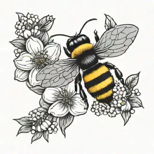 bee with honeycomb and flowers tattoo design idea