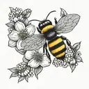 bee with honeycomb and flowers tattoo design idea