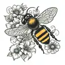 bee with honeycomb and flowers tattoo design idea
