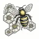 bee with honeycomb and flowers tattoo design idea