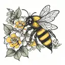 bee with honeycomb and flowers tattoo design idea