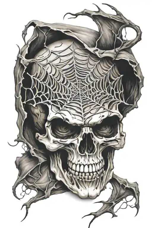 evil skull with spiderweb tattoo design idea
