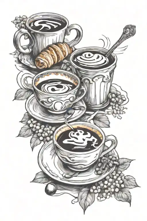 coffee with croissants  tattoo design idea