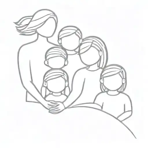 stencil outline of family of 4 all linked  tattoo design idea