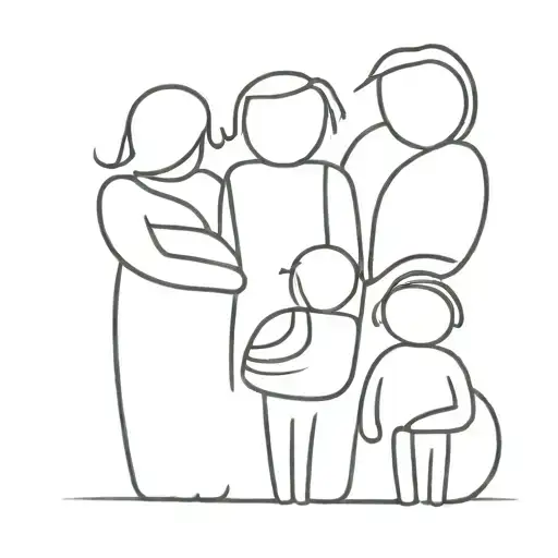 stencil outline of family of 4 tattoo design idea