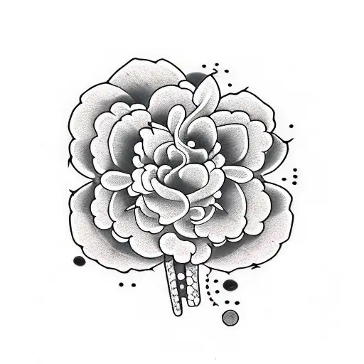dog bone with flowers and "gomm's" written  tattoo design idea
