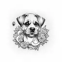 dog bones with flowers  tattoo design idea