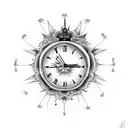 clock roses t j tattoo design idea