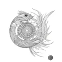 betta fish and dharma wheel tattoo design idea