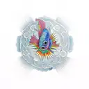betta fish and dharma wheel tattoo design idea