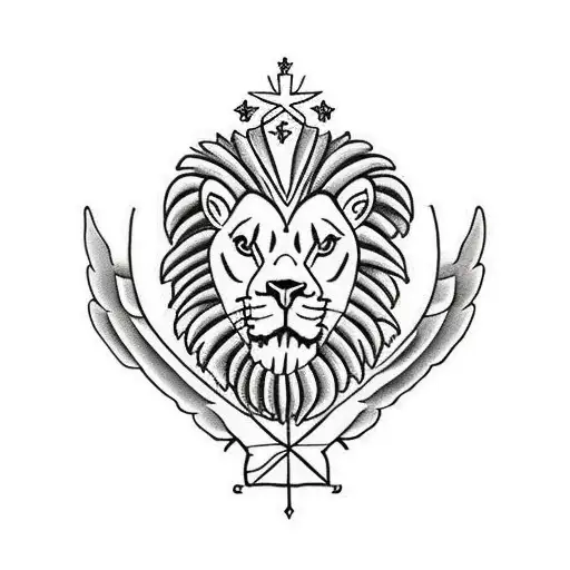 shoulder lion, lamb, angel, cross tattoo design idea