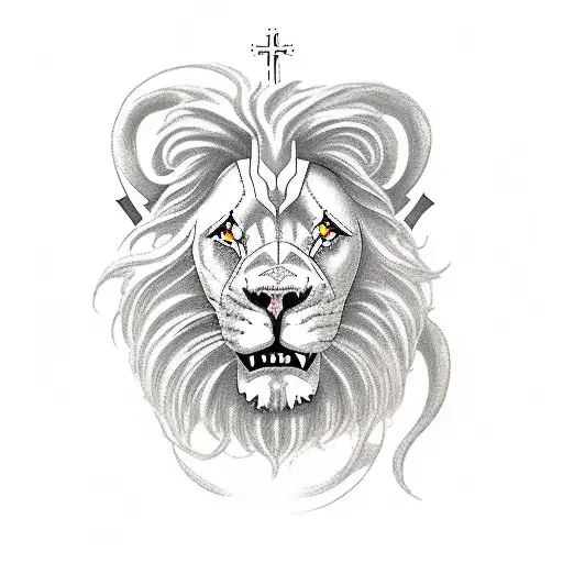 lion with lamb and cross and seraphim tattoo design idea