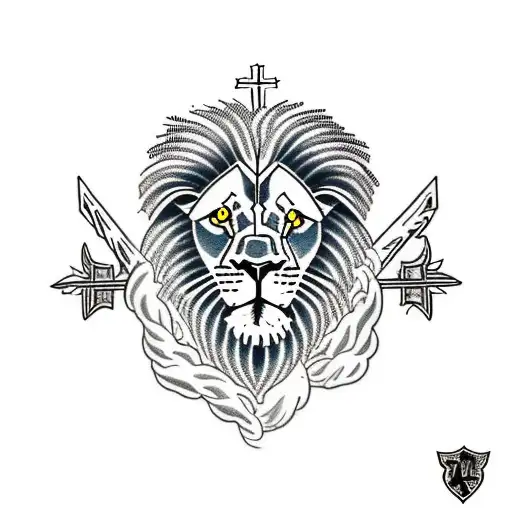 lion with lamb and cross and seraphim tattoo design idea