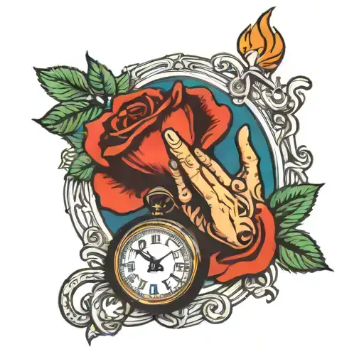 Praying hands preaching clock rose intertwined tattoo design idea