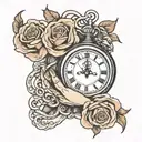praying hands holding clock rose intertwined tattoo design idea