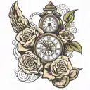 praying hands holding clock rose intertwined tattoo design idea