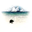 A rough sea with a tiny turtle in it tattoo design idea