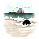 A rough sea with a tiny turtle in it tattoo design idea