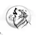 A detailed sketch of a wolf howling at the moon, surrounded by trees and mountains, with a subtle quote about perseverance tattoo design idea