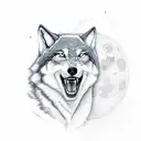 A detailed sketch of a wolf howling at the moon, surrounded by trees and mountains, with a subtle quote about perseverance tattoo design idea