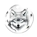 A detailed sketch of a wolf howling at the moon, surrounded by trees and mountains, with a subtle quote about perseverance tattoo design idea