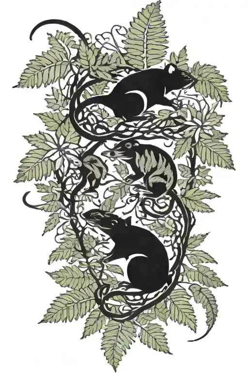 rats tangled in fern leaf tattoo design idea