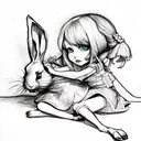 alice wonderland with rabbit tattoo design idea