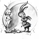 alice wonderland with rabbit tattoo design idea